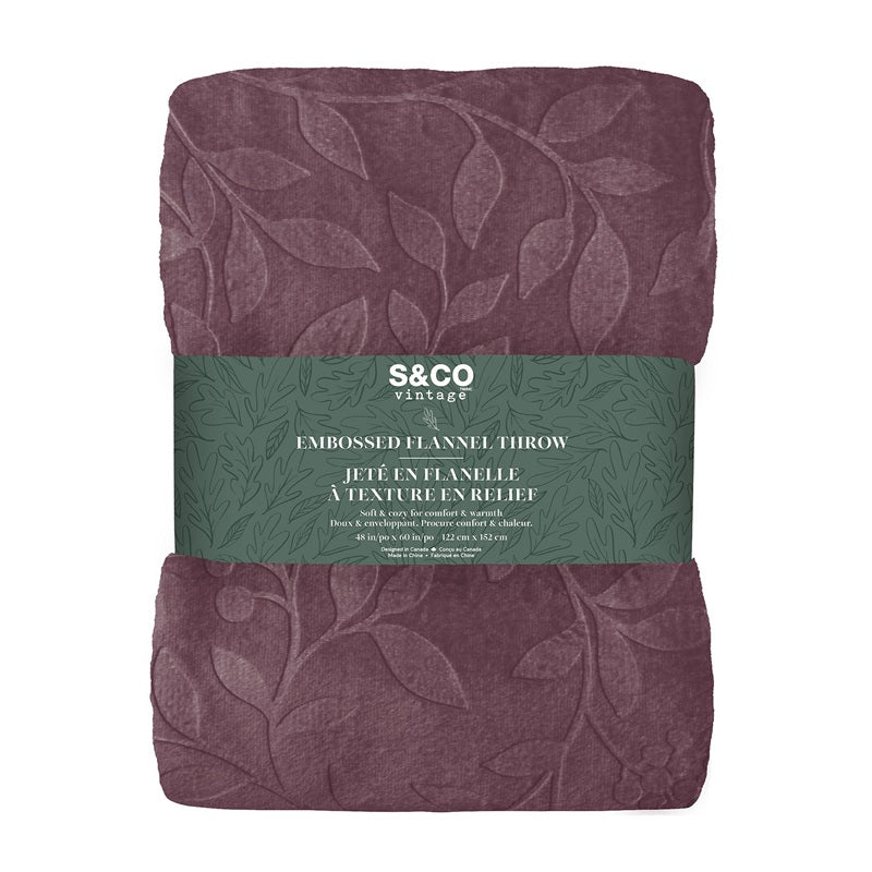 Jeté en flanelle texturée 48 po x 60 po vigne prune