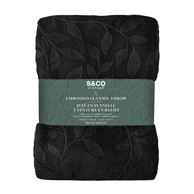 Jeté en flanelle texturée 48 po x 60 po vigne noir