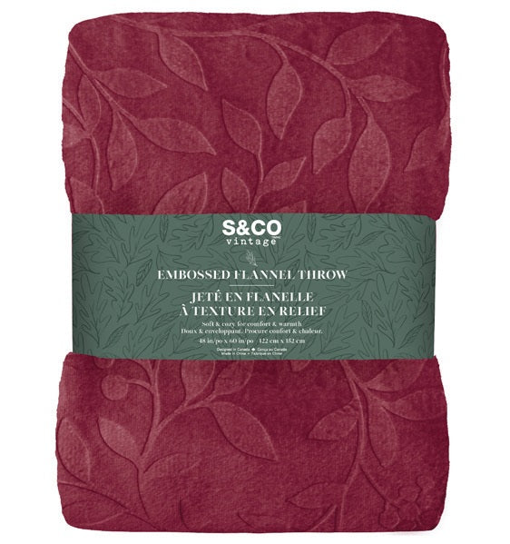 Jeté en flanelle texturée 48 po x 60 po vigne rouge rubis