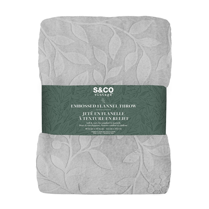 Jeté en flanelle texturée 48 po x 60 po vigne gris et argenté
