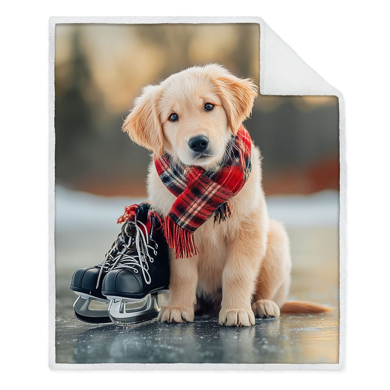 Jeté 48 po x 60 po impression chien et patins avec endos en sherpa