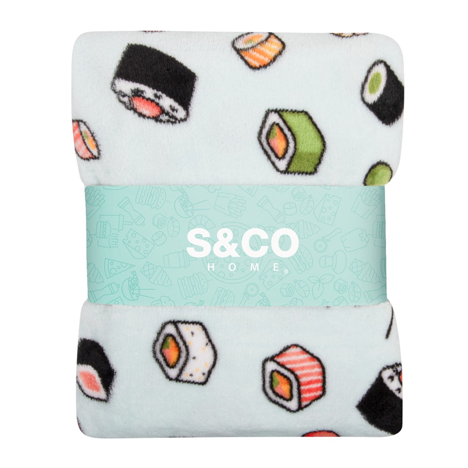 Jeté en peluche 48 po x 60 po avec motifs de sushi
