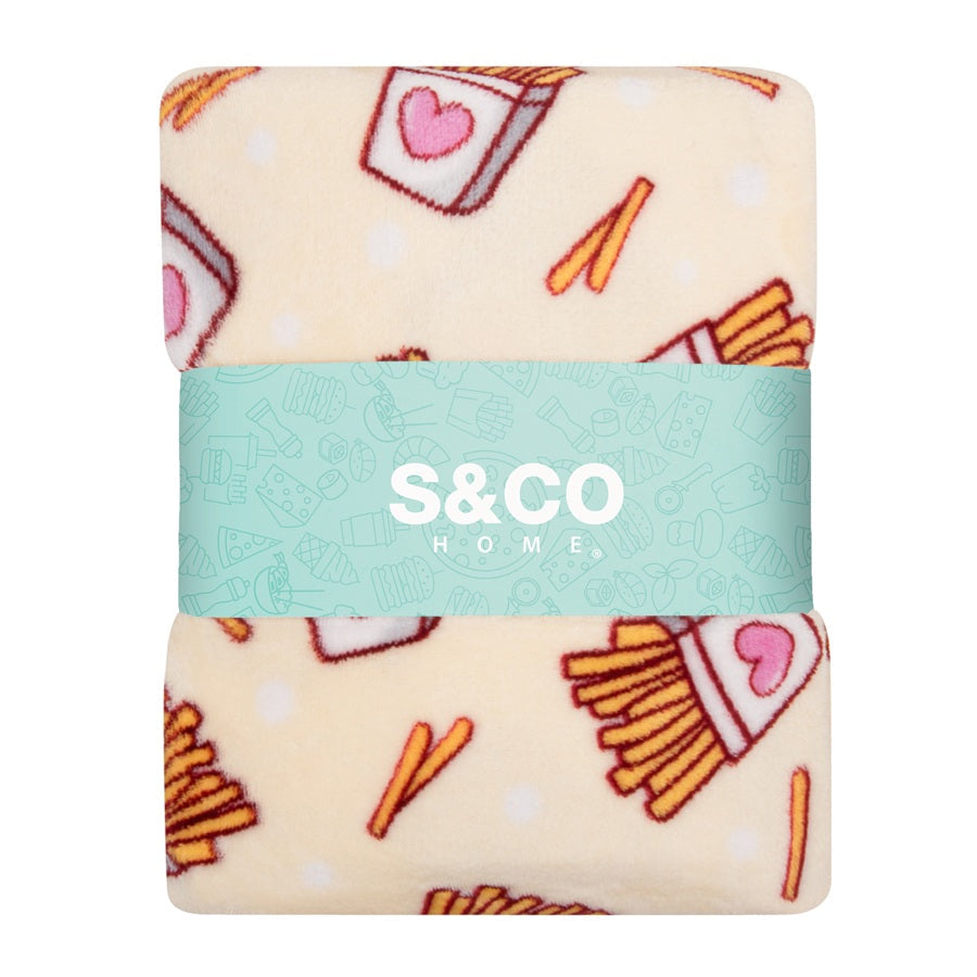 Jeté en peluche 48 po x 60 po avec motifs de frites