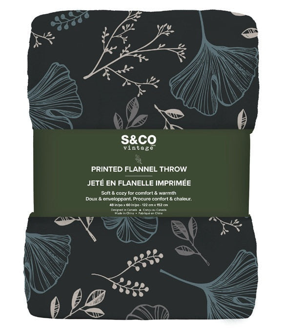 Jeté 48 po x 60 po en flanelle imprimée floraison de minuit