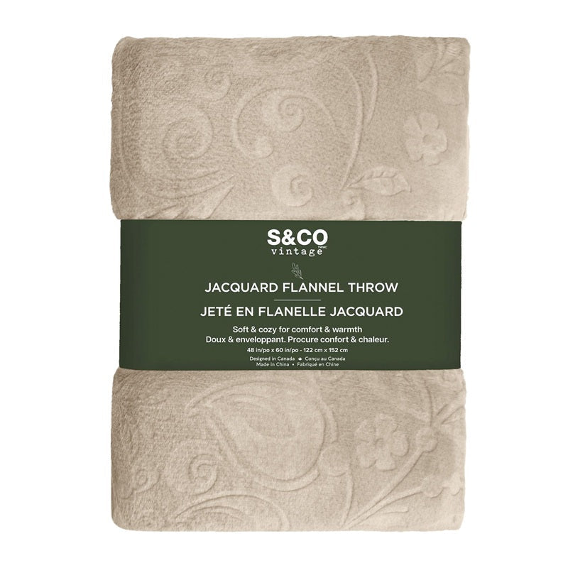 Jeté 48 po x 60 po en flanelle avec texture baroque en relief sable