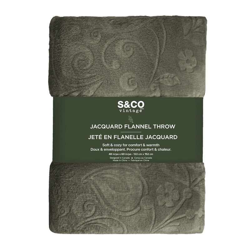 Jeté 48 po x 60 po en flanelle avec texture baroque en relief vert chêne