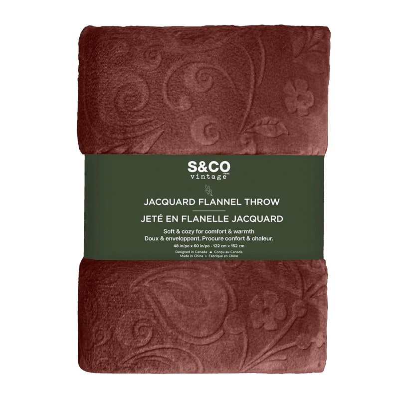 Jeté 48 po x 60 po en flanelle avec texture baroque en relief bourgogne