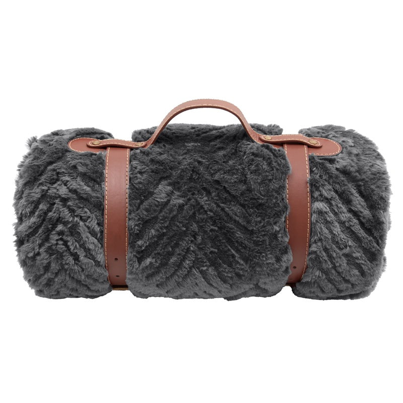 Jeté de voyage 48 po x 60 po en fausse fourrure texturée noir