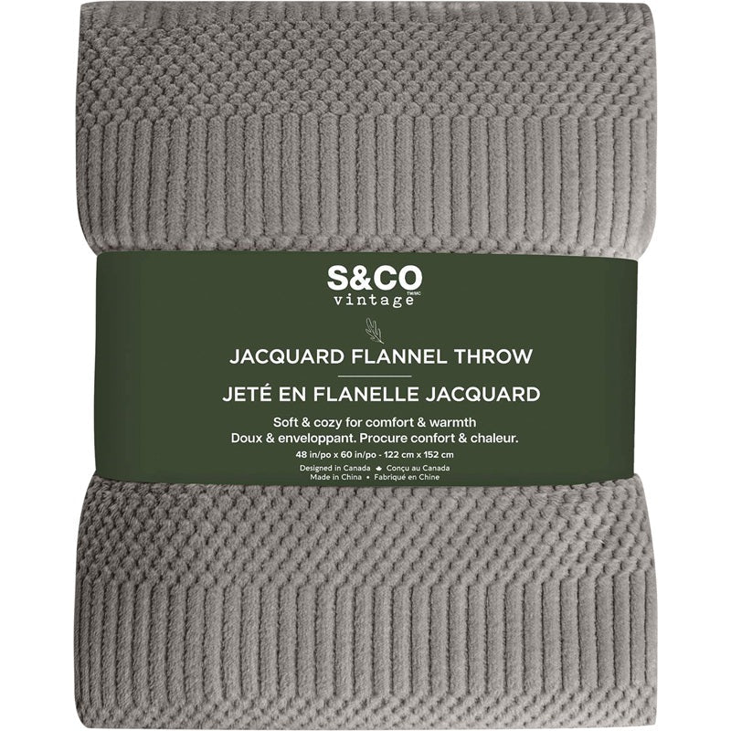 Jeté 48 po x 60 po en flanelle jacquard taupe
