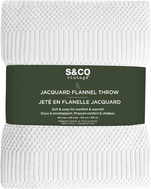 Jeté 48 po x 60 po en flanelle jacquard blanc cassé