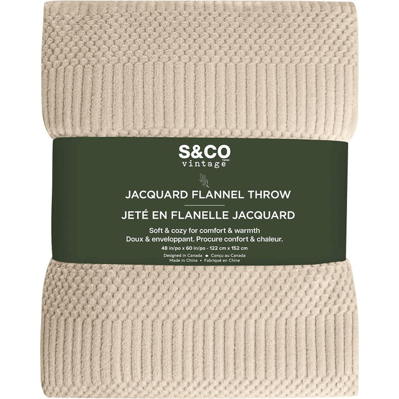 Jeté 48 po x 60 po en flanelle jacquard sable