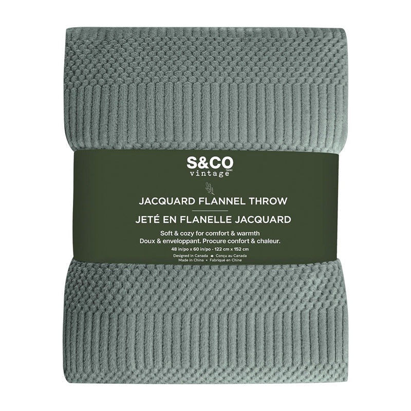 Jeté 48 po x 60 po en flanelle jacquard vert ardoise