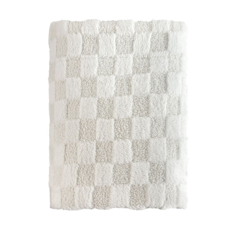 Jeté 48 po x 60 po en fuasse fourrure effet teddy avec revers en sherpa blanc cassé