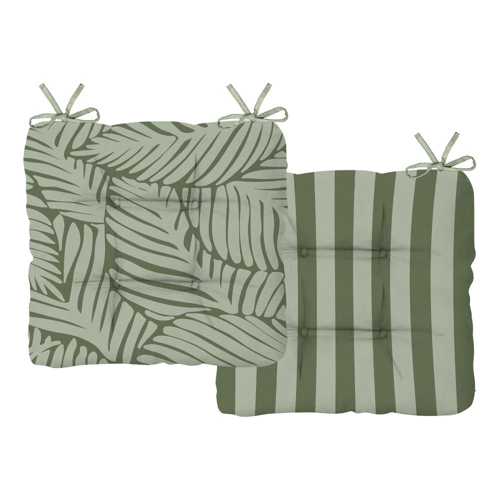 Coussin d'assise extérieur réversible 17 po x 17 po feuilles et rayures vertes