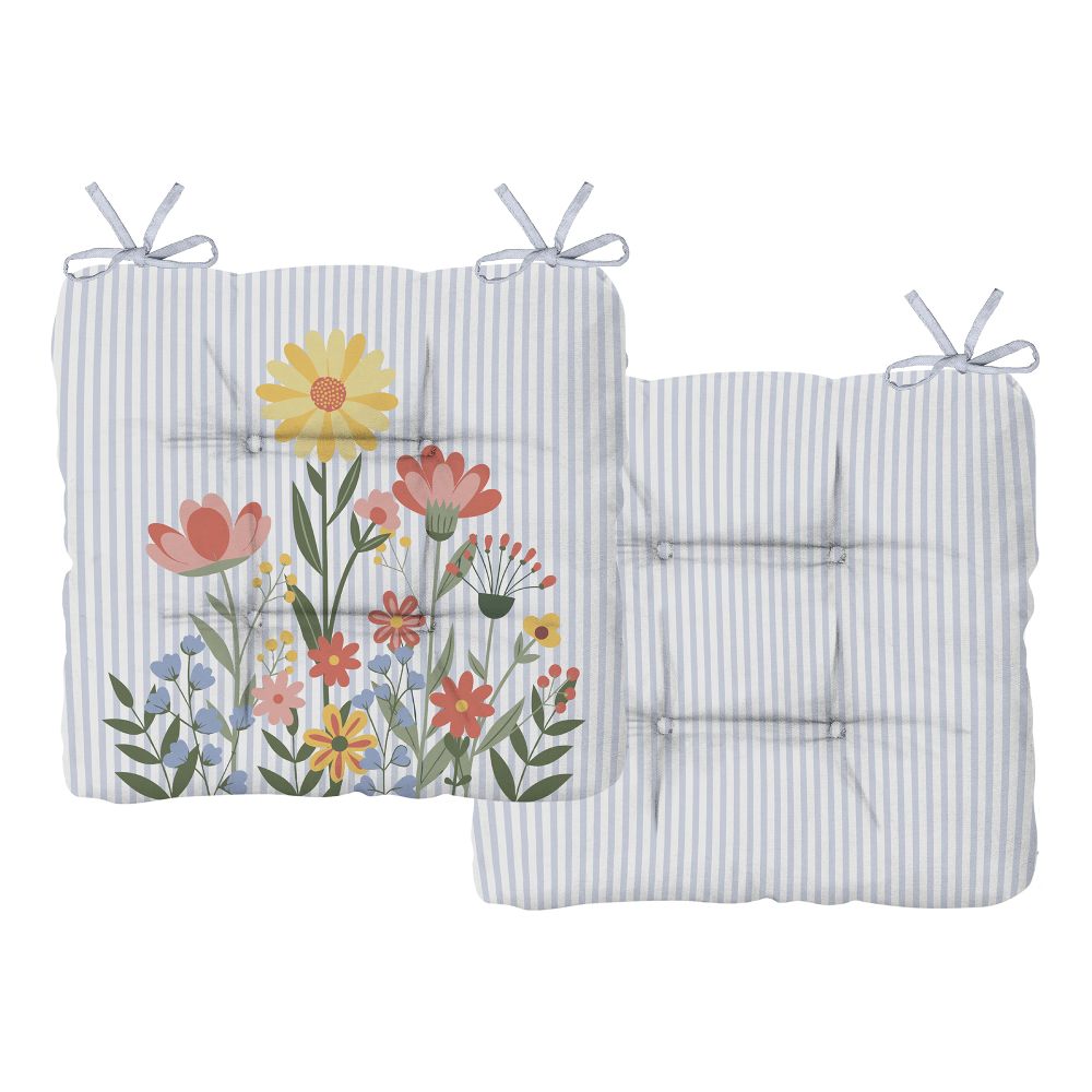 Coussin d'assise extérieur réversible 17 po x 17 po fleurs sur rayures