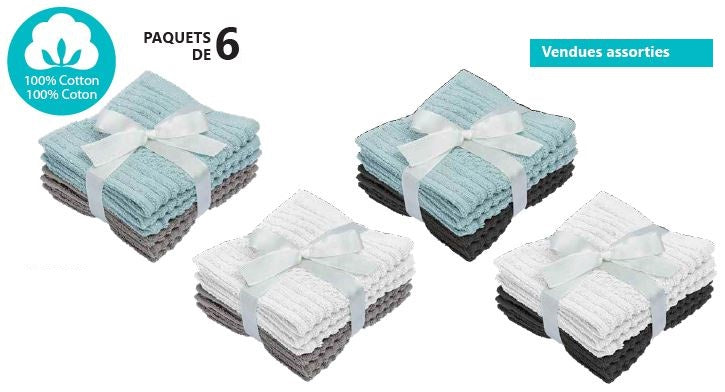 Débarbouillette uni pastel texturé (paquet de 6)