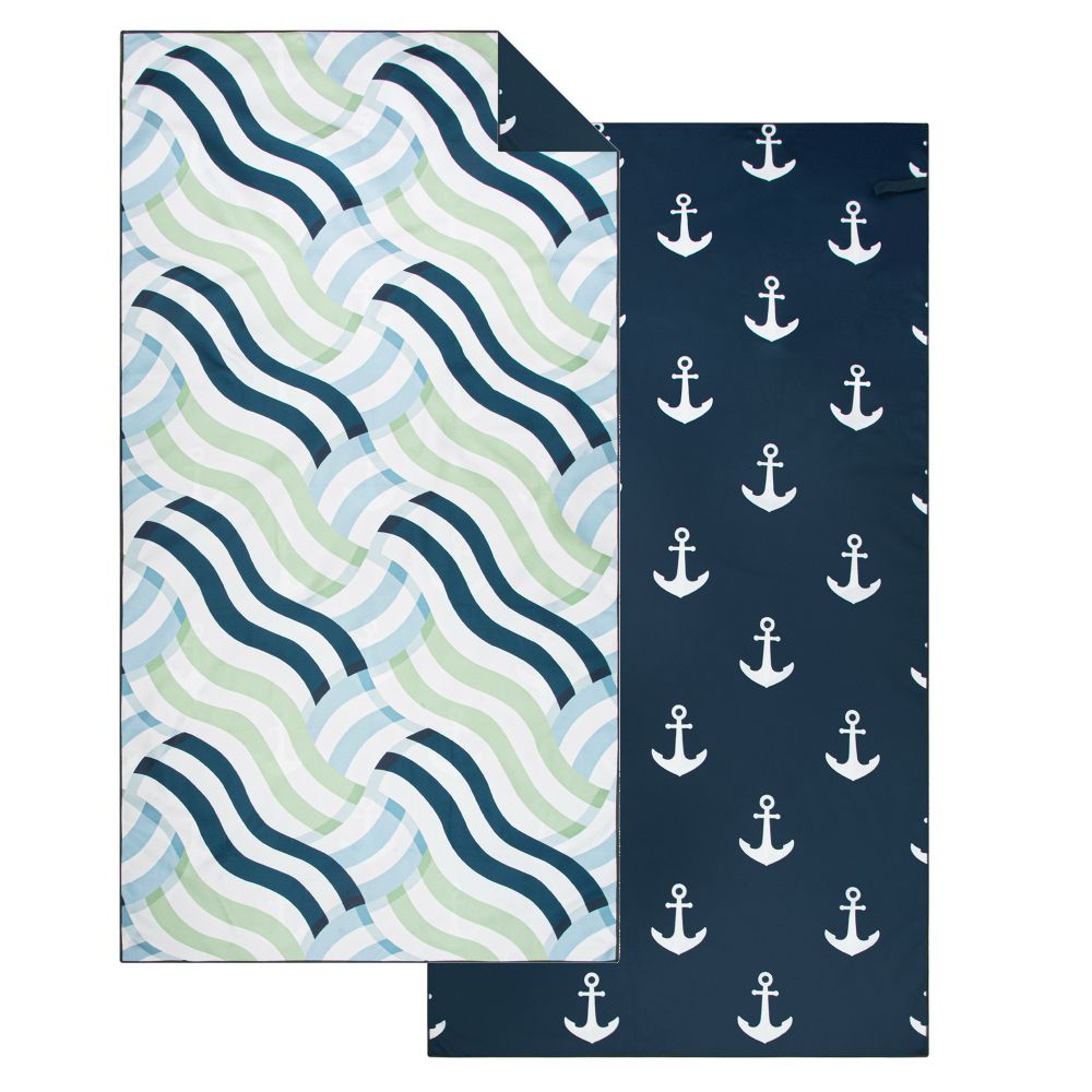 Serviette de plage 32 po x 62 po réversible en microfibre vagues nautiques