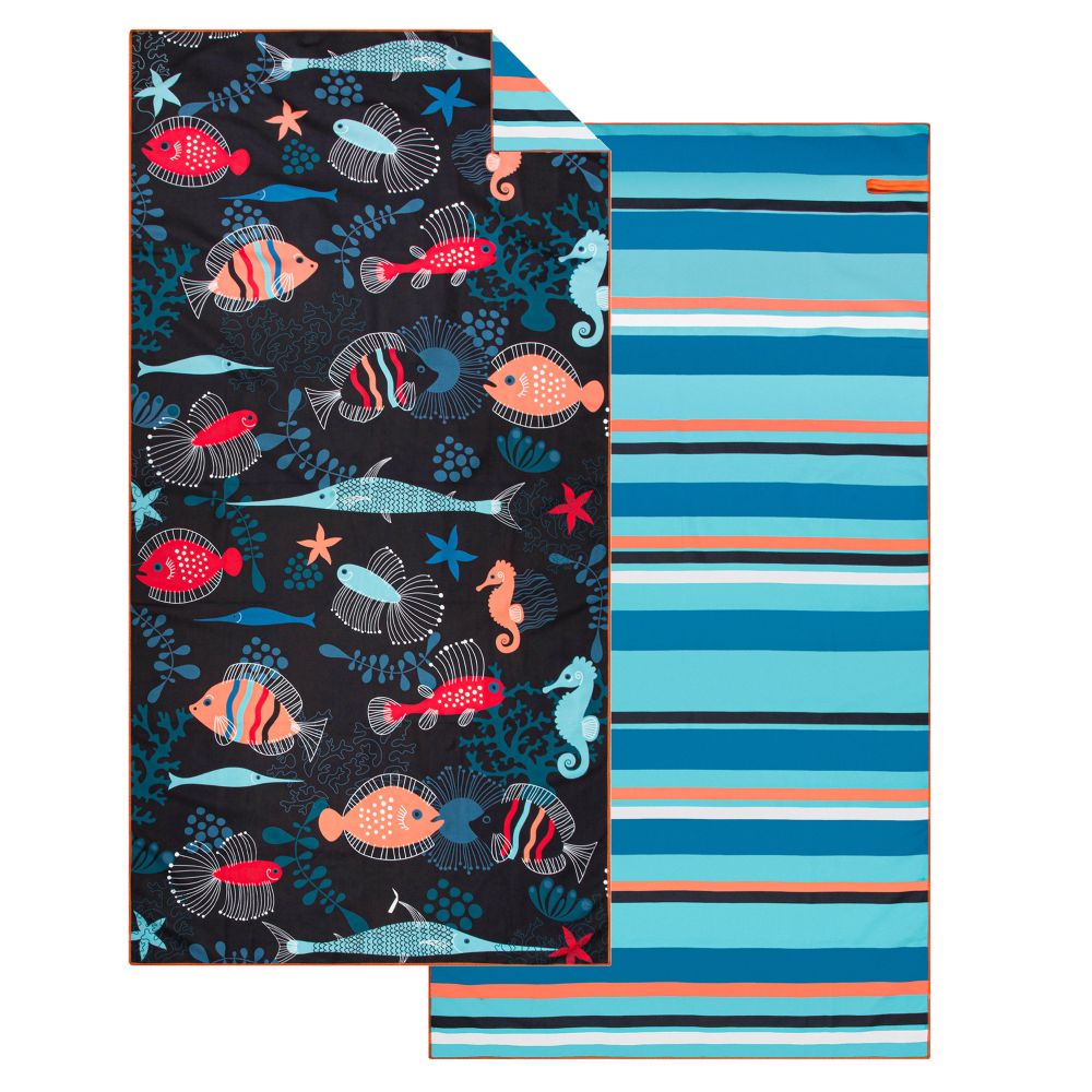 Serviette de plage 32 po x 62 po réversible en microfibre tropiques bleus
