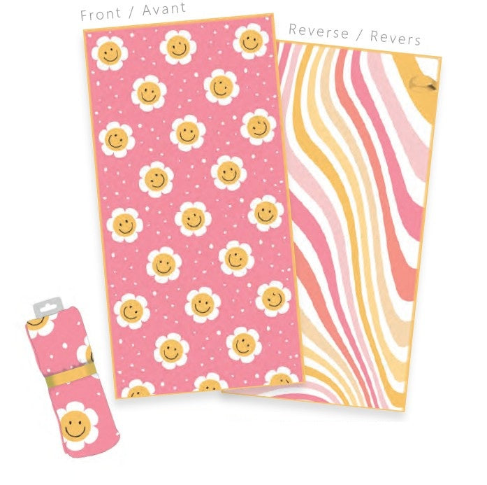 Serviette de plage 28 po x 58 po réversible en microfibre marguerites rétro