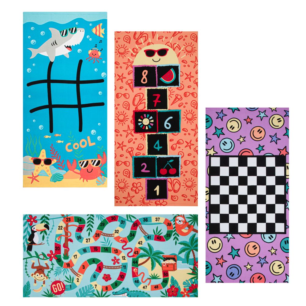 Serviette de plage 28 po x 58 po avec jeu imprimé et accessoires