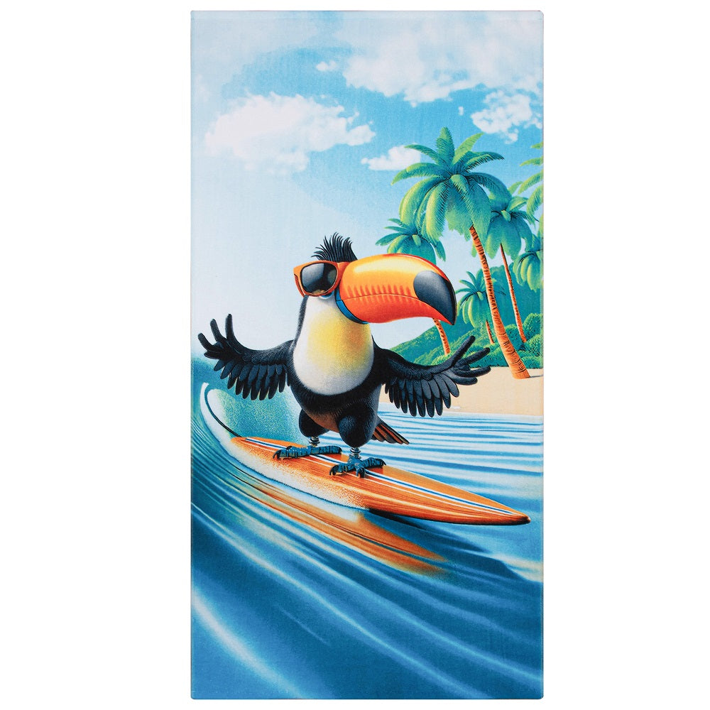 Serviette de plage en velours 28 po x 58 po Toucan surfeur