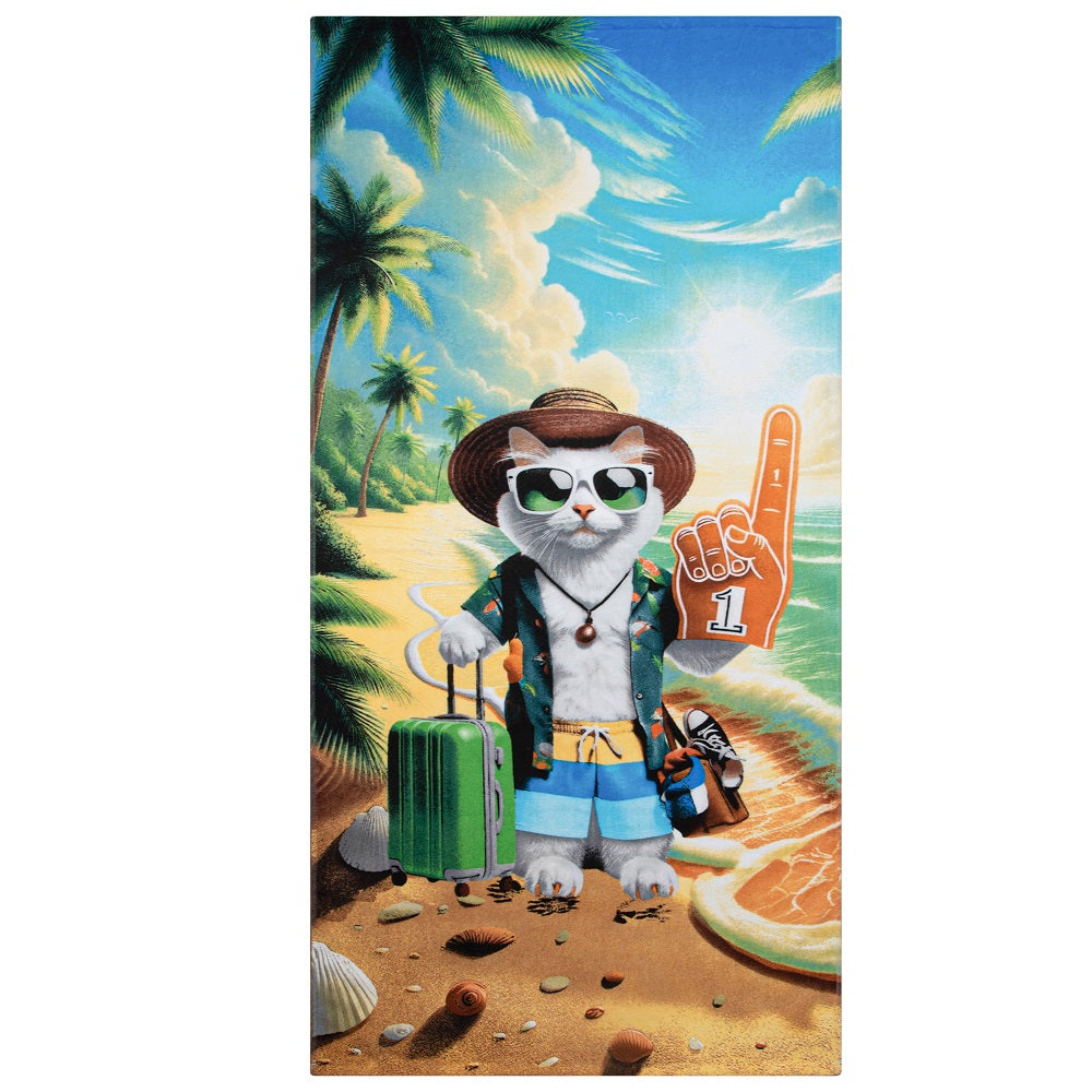 Serviette de plage en velours 28 po x 58 po Chat de plage
