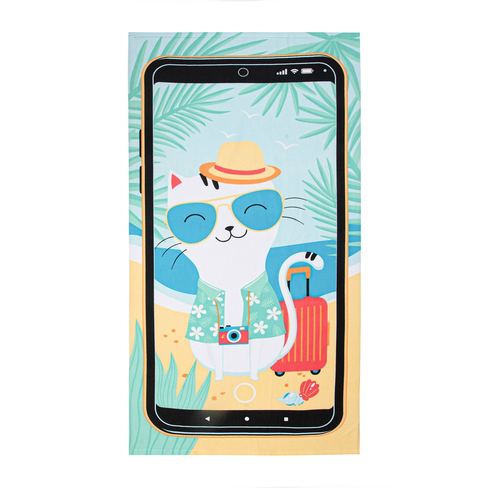 Serviette de plage à séchage rapide 27 po x 54 po Chat touriste