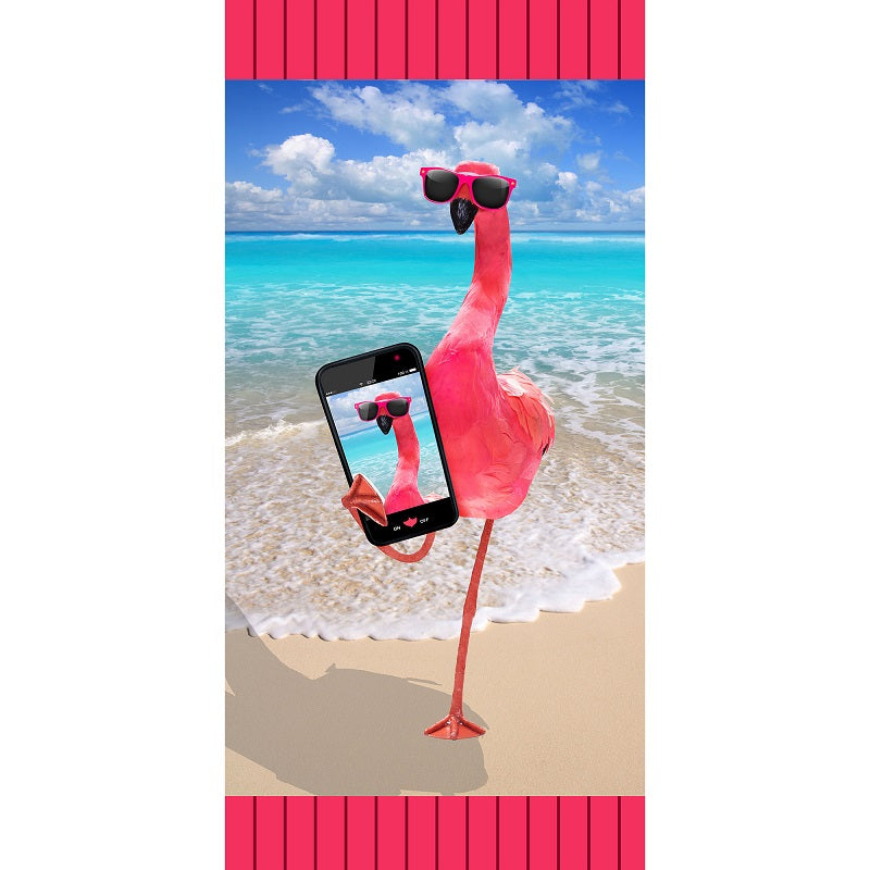 Serviette de plage 28 po x 58 po égo portrait de flamant