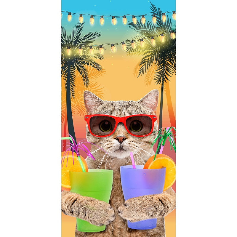 Serviette de plage en velours 28 po x 58 po chat et cocktail