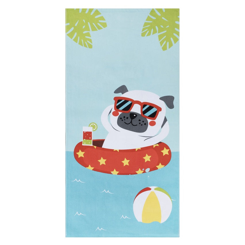 Serviette de plage 28 po x 58 po chien en vacances