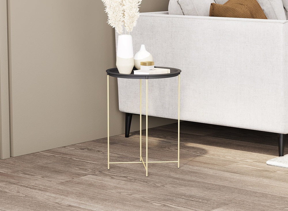 Table d'appoint ronde 18 po x 18 po x 18 po or et noir