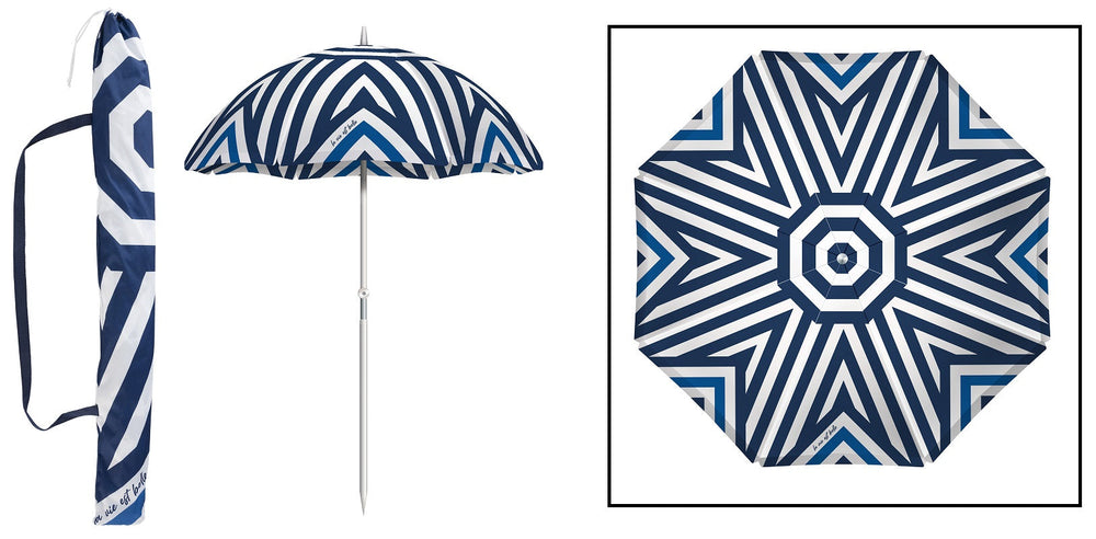 Parasol de plage 75 po motif géométrique bleu et blanc