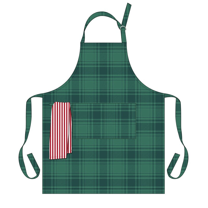 Ensemble de tablier carrelé vert et serviette de cuisine
