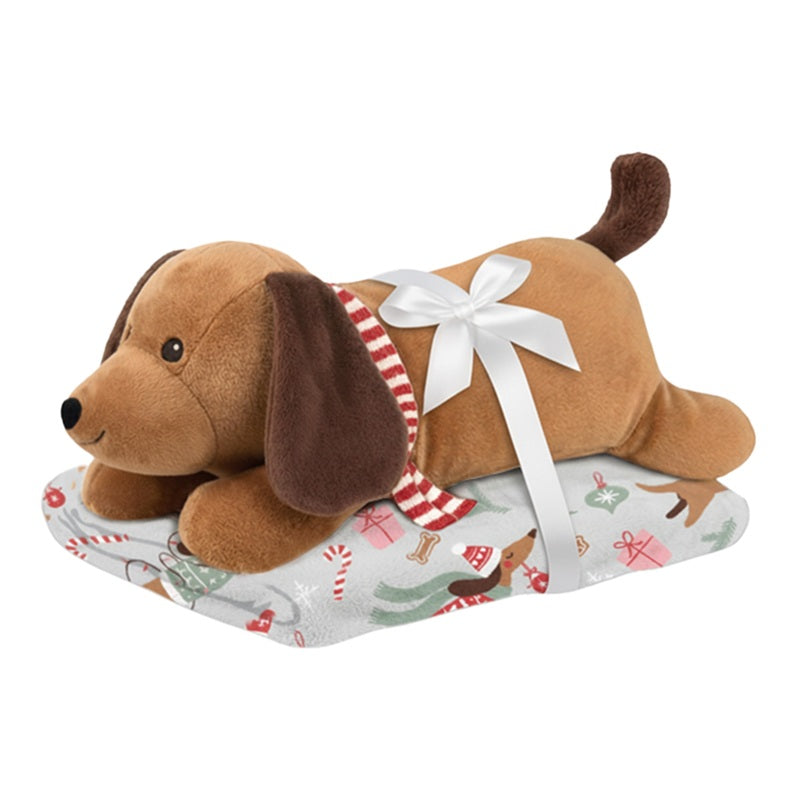 Ensemble de peluche chien Max et jeté 48 po x 60 po gris avec motif de chiens