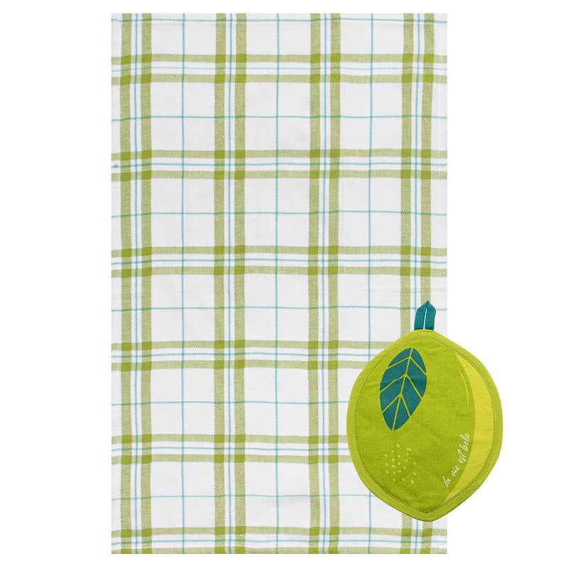 Ensemble de serviette de cuisine 15 po x 25 po et poignée pour le four 7 po lime