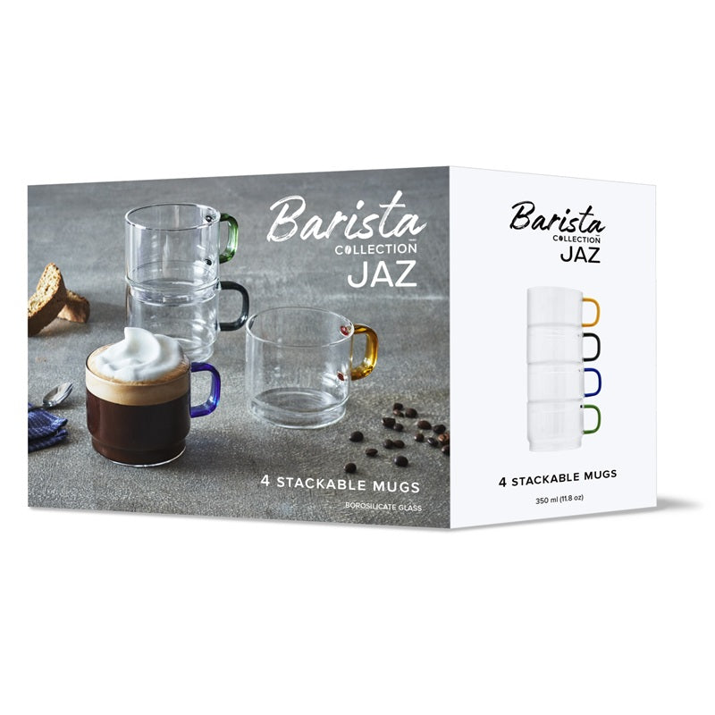 Ensemble de 4 tasses à café en verre empilable 350 ml Jaz