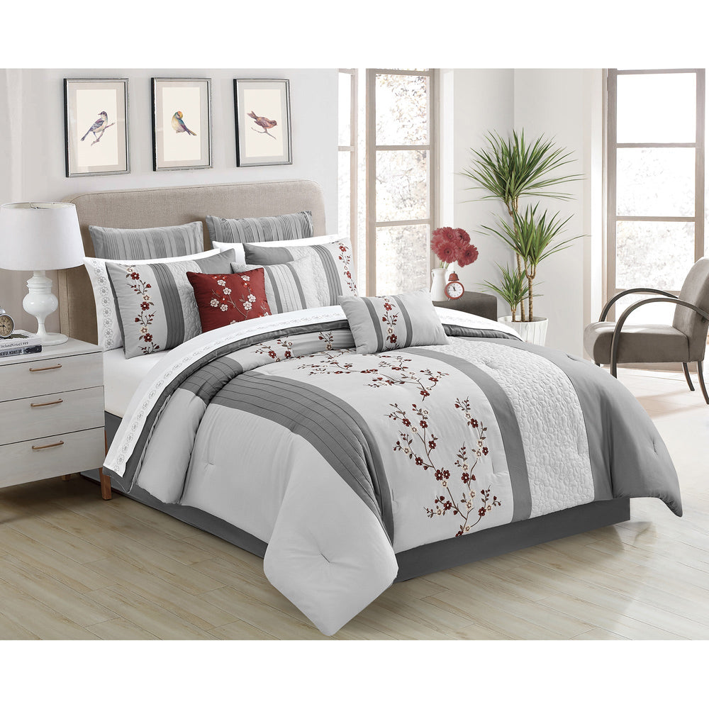 Ensemble de douillette Chantal gris, blanc et fleur rouge