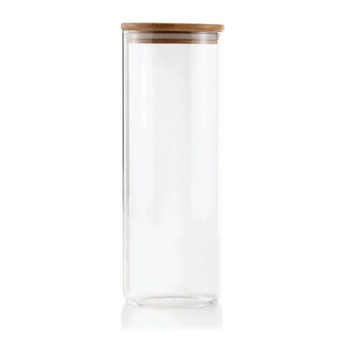 Jarre en verre cylindrique avec couvercle en bambou