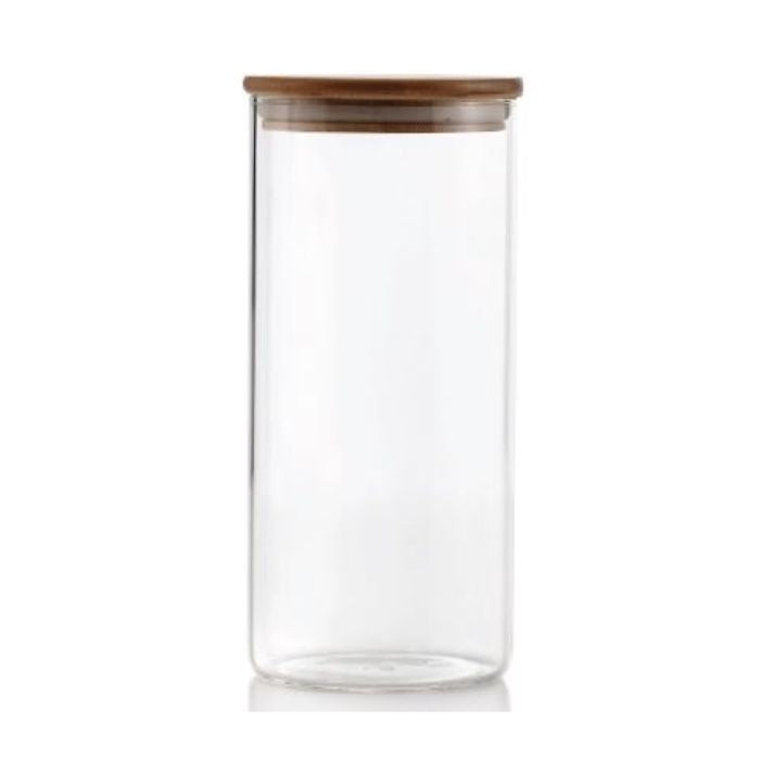 Jarre en verre cylindrique avec couvercle en bambou