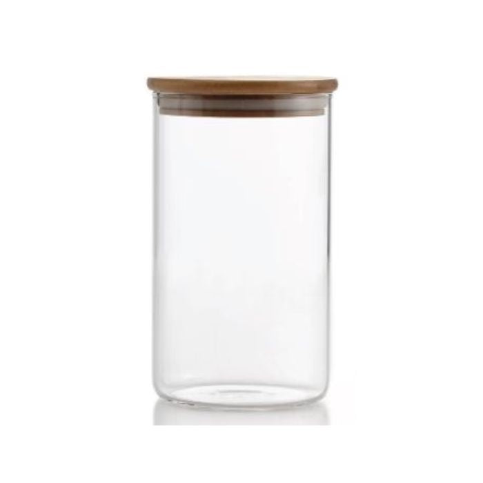 Jarre en verre cylindrique avec couvercle en bambou