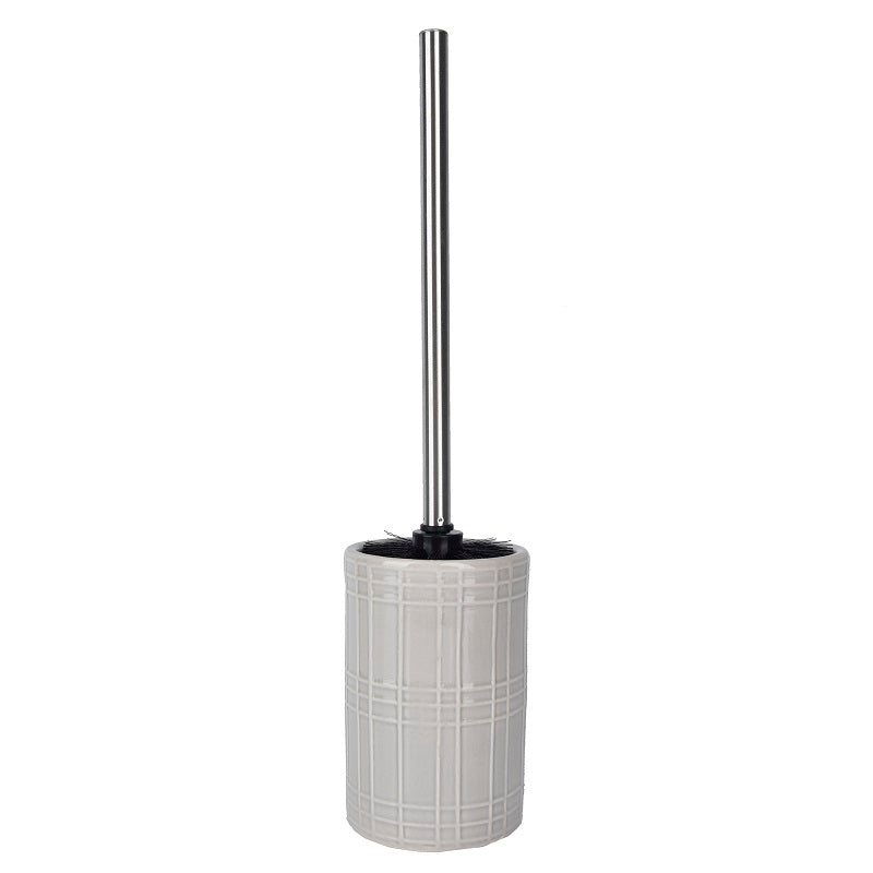Brosse à toilette avec poignée en inox et base en céramique grise pâle