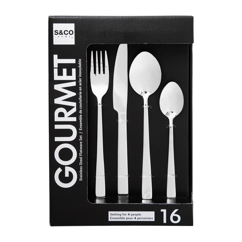 Ustensile en acier inoxydable argent (16 morceaux)