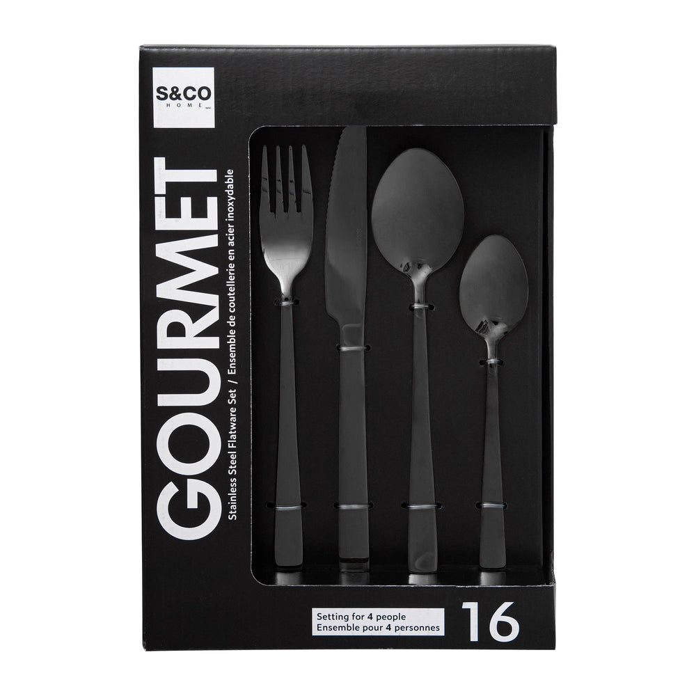 Ustensile en acier inoxydable noir (16 morceaux)