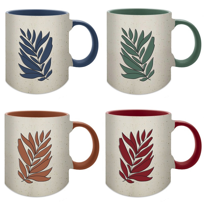 Tasse en grès céramique motif feuille