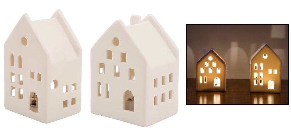 Duo de maison blanc en porcelaine avec lumière DEL