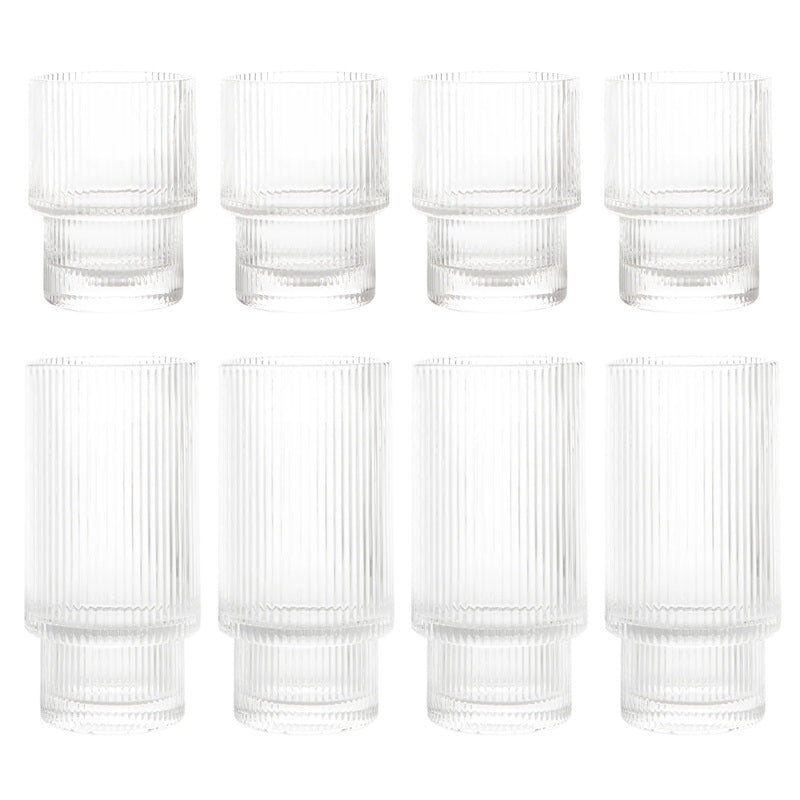 Ensemble de 8 verres rainurés Ridge