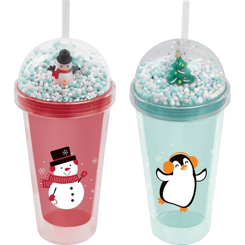 Verre à dôme 450 ml avec paille bonhomme de neige/pingouin