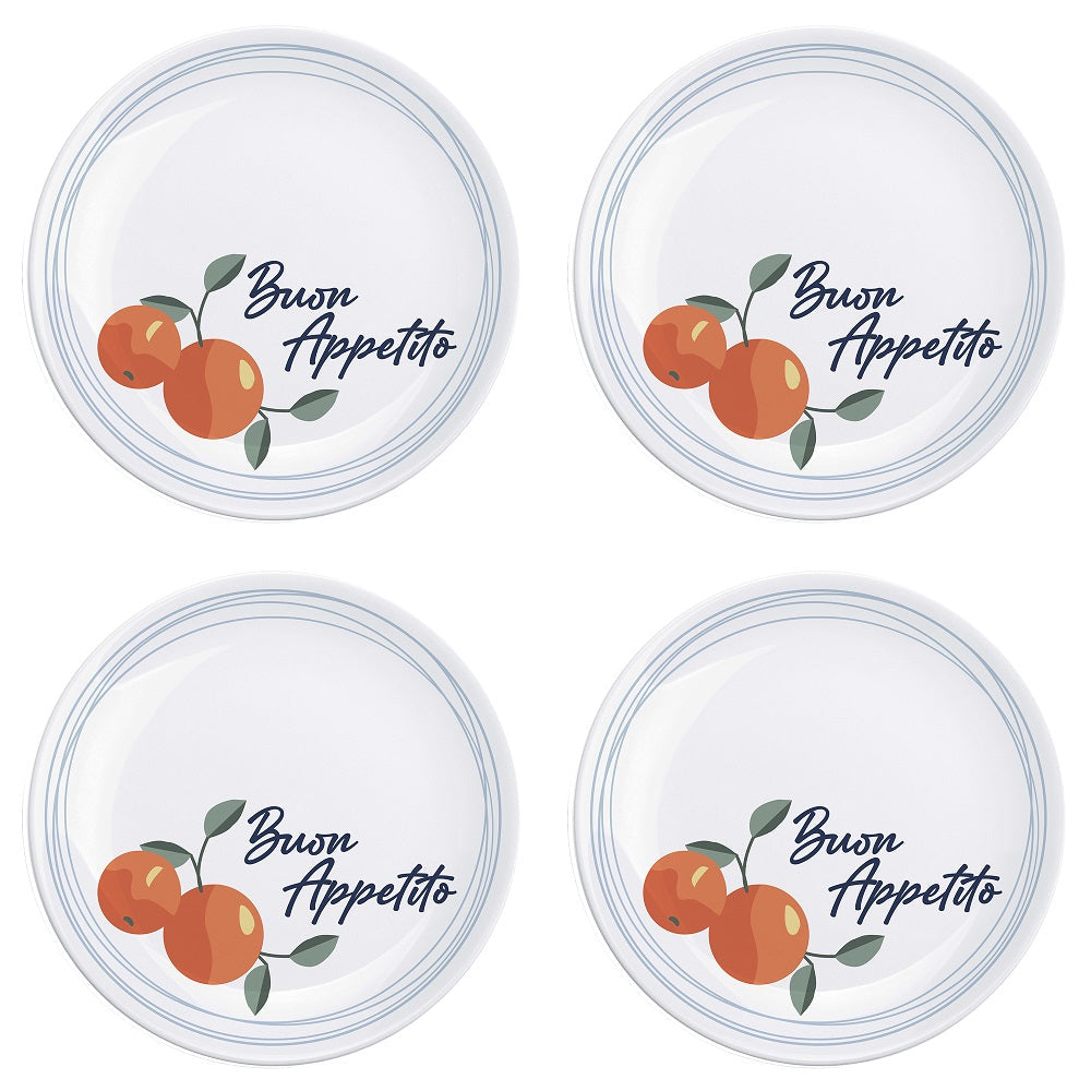Ensemble d'assiettes en mélamine avec fini mât 11 po Buon appetito et oranges (4 morceaux)