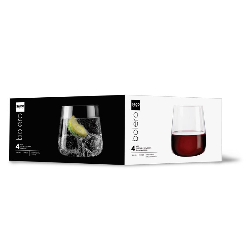 Ensemble de 4 verres à vin sans pied 440 ml Bolero