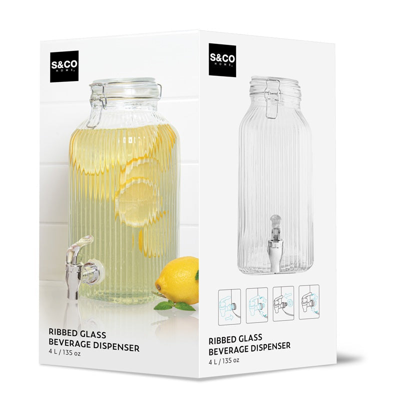 Distributeur de boisson en verre rainuré 4 L
